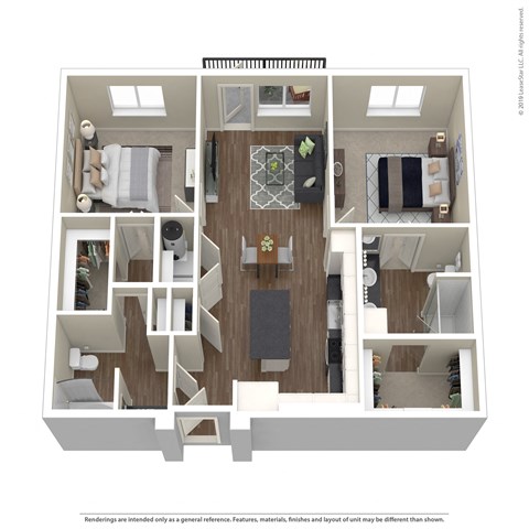 Floor plan for 2 beds, 2 baths, 1165 sqft